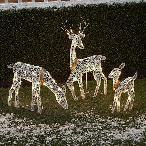 3Pcs Handmake Iron Art Elk Deer Christmas Garden Decor &LED Light