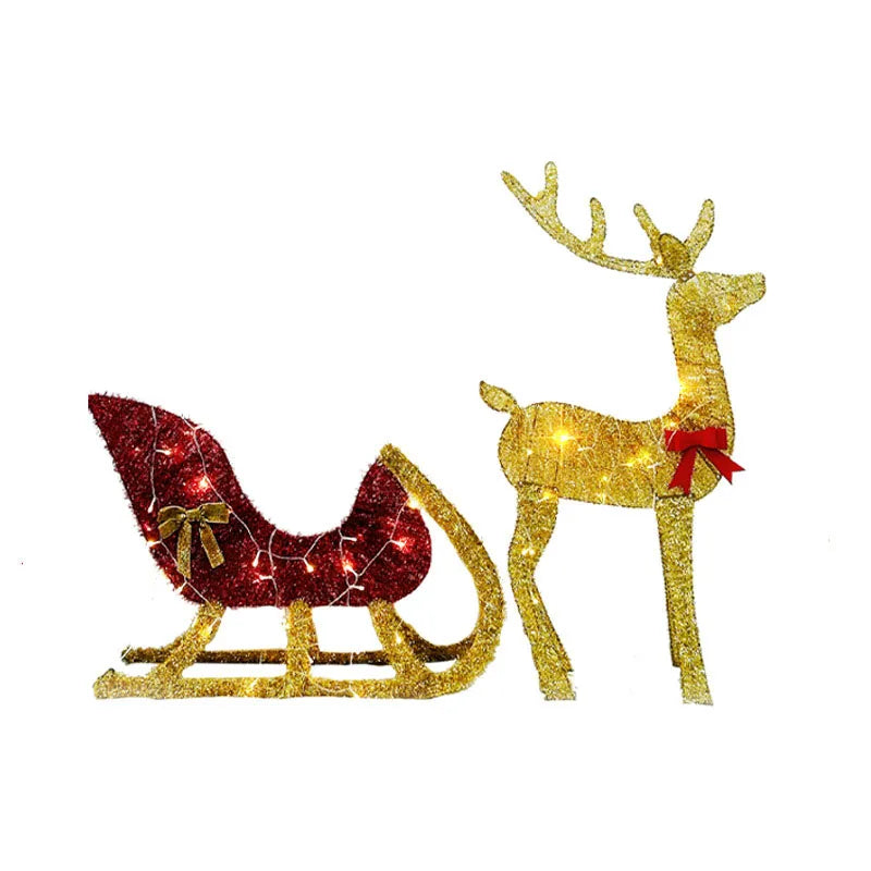 Christmas Reindeer and Sleigh Decoration With LED Light Glowing