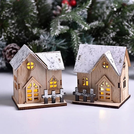 Christmas LED Light Wooden House Luminous Cabin Merry Christmas