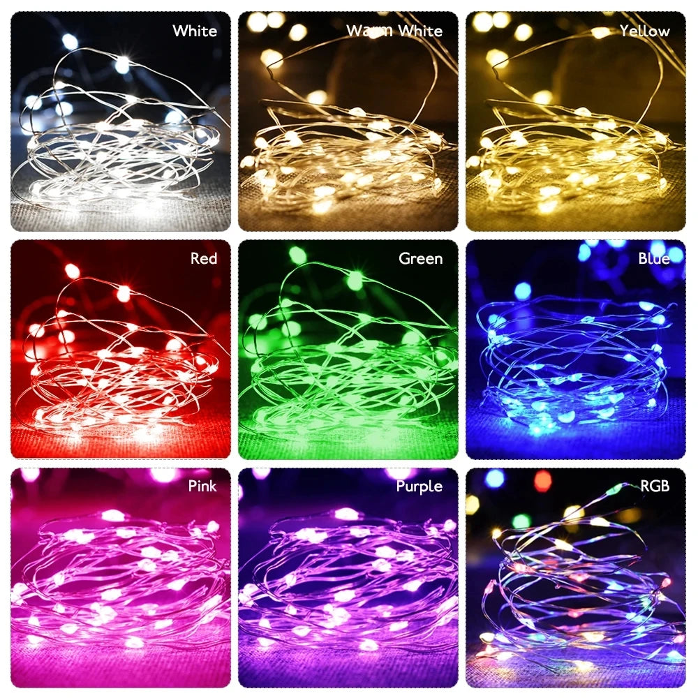 10M 5M 3M 2M Copper Wire LED Tinsel Garland Battery Powered Fairy LED