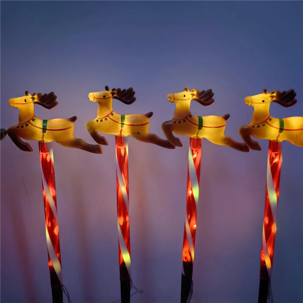 5pcs Solar-Powered Christmas Santa Sleigh and Reindeer Lawn Stake