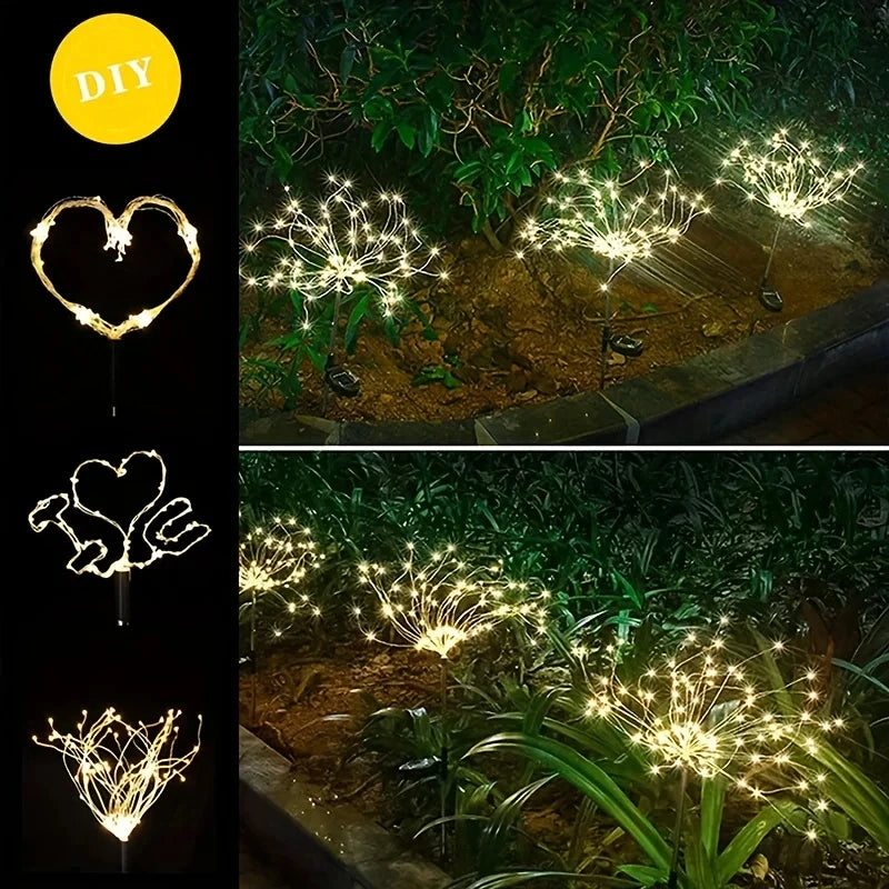 1/2/4PCS Solar Firework Light Waterproof Outdoor 8 Lighting Modes