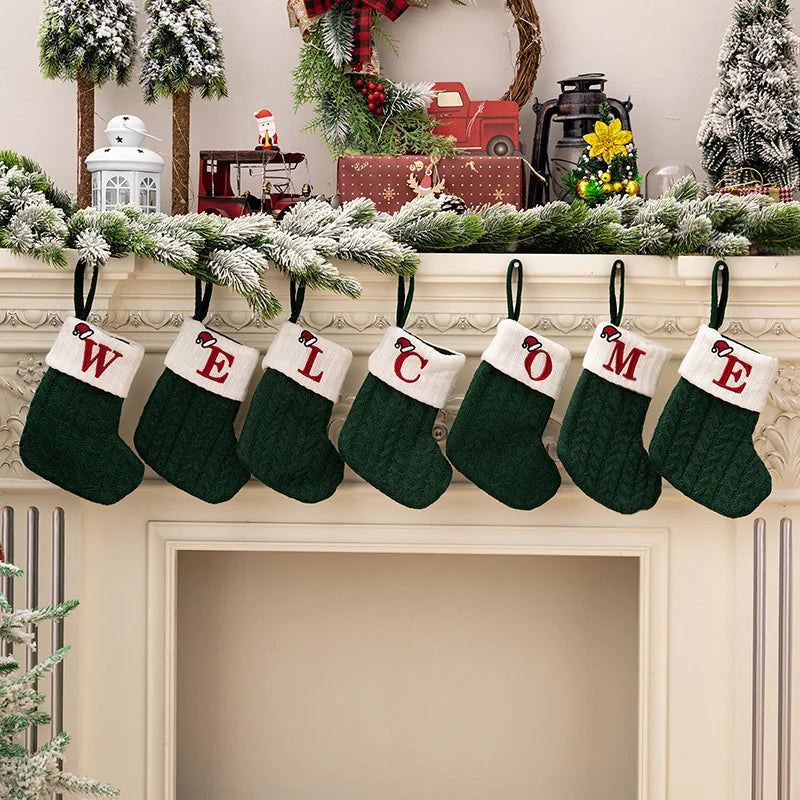 Christmas ornaments letter knitted socks Embroidered puppy footprint