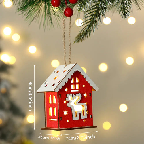 New Christmas Wooden House Pendant Snowman Elk Santa Claus Bear House