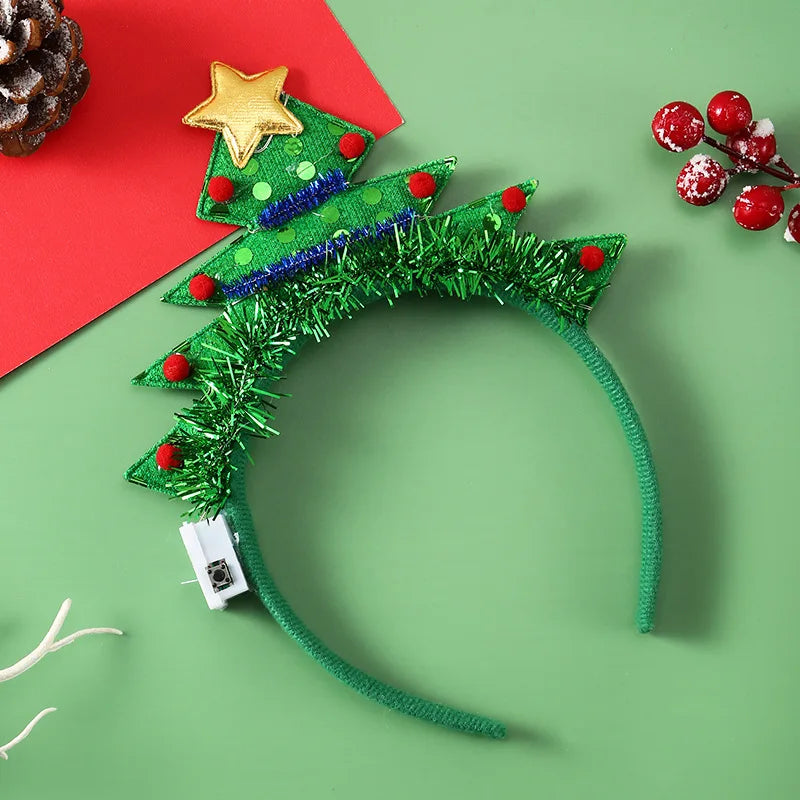 Christmas Headband with LED Lights Snowflake Xmas Tree Hair Band 2024