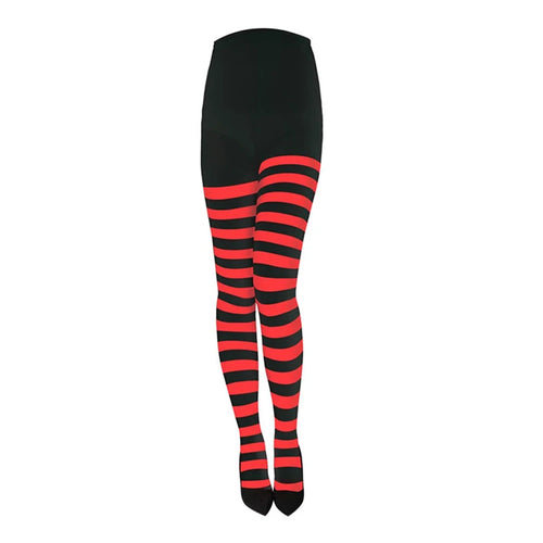 Women Red Black Striped Tights Full Length Tights Thigh High Stocking