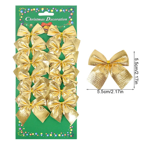 12/24pcs Christmas Bow Red Gold Mini Xmas Tree Bowknot Pendant