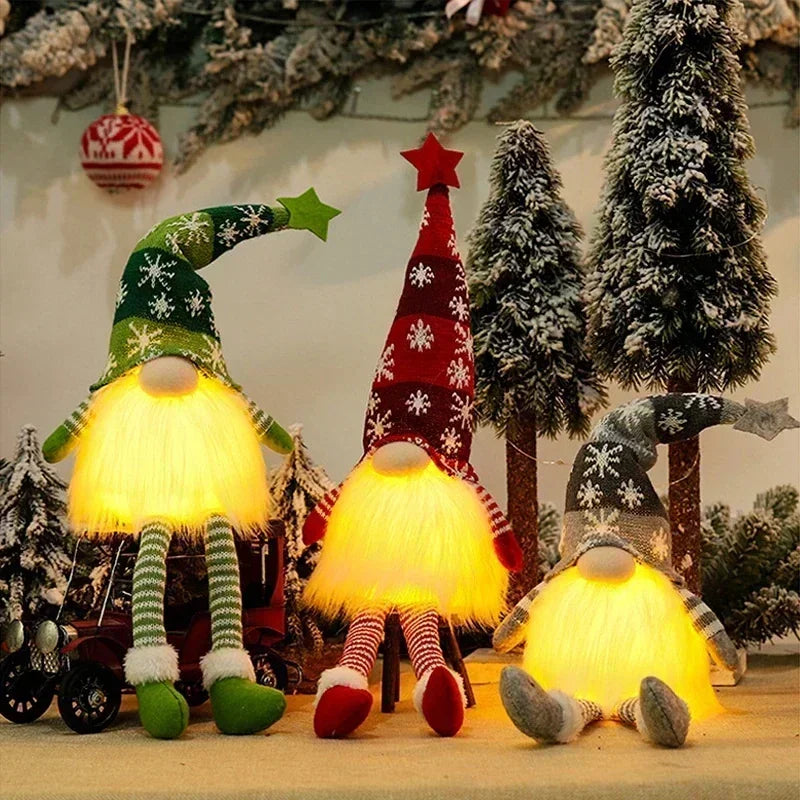 Christmas Faceless Doll Gnome Ornaments LED Light Plush Knitting