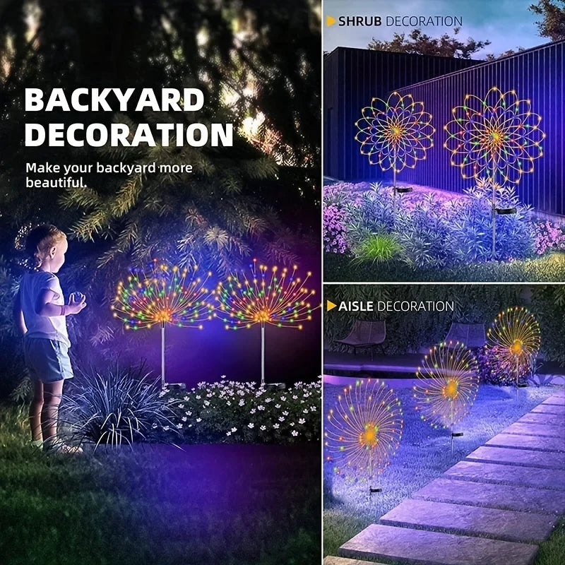 1/2/4PCS Solar Firework Light Waterproof Outdoor 8 Lighting Modes