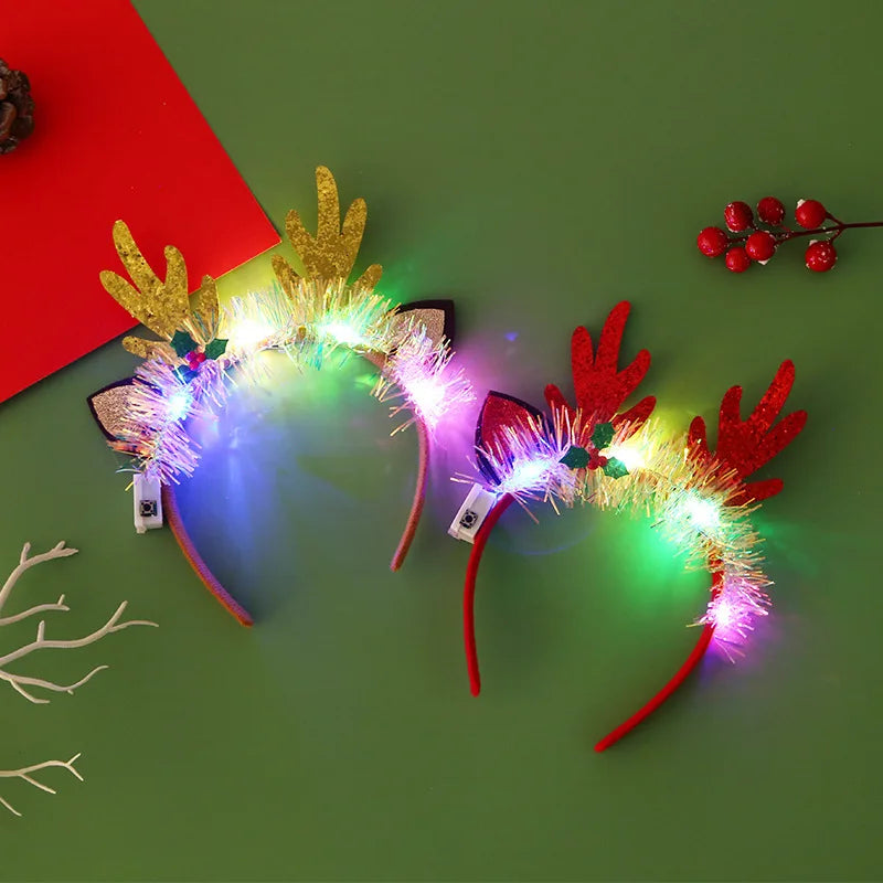 Christmas Headband with LED Lights Snowflake Xmas Tree Hair Band 2024