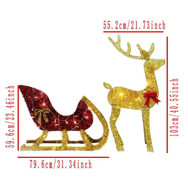 Christmas Reindeer and Sleigh Decoration With LED Light Glowing