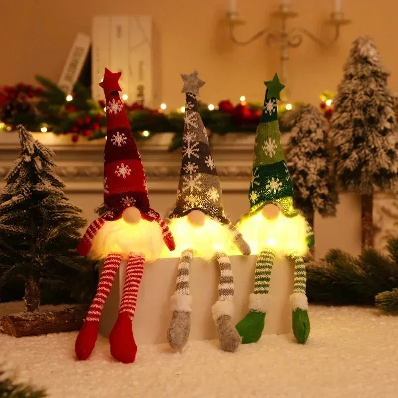 Christmas Faceless Doll Gnome Ornaments LED Light Plush Knitting