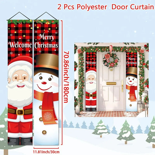 Merry Christmas Door Banner Decoration 2024 Christmas Decor for Home