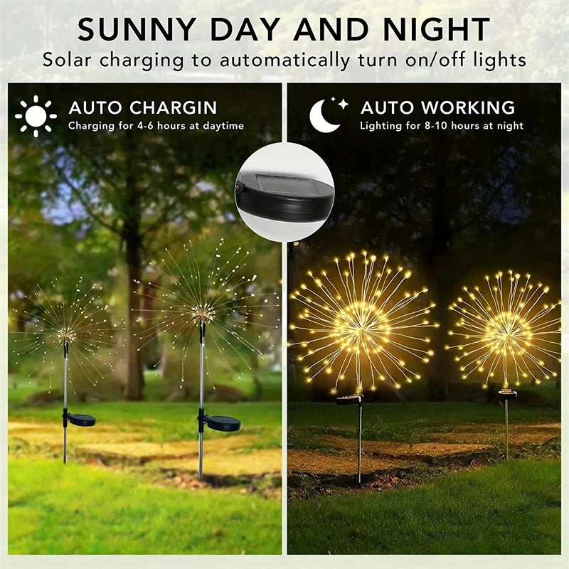 1/2/4PCS Solar Firework Light Waterproof Outdoor 8 Lighting Modes