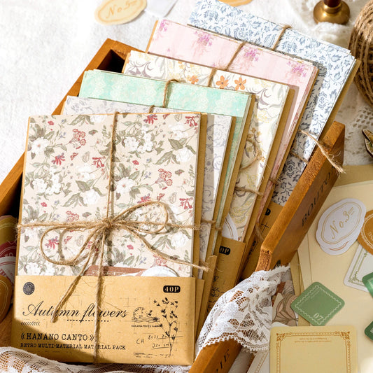 40Pcs Floral Handmade Paper Mix Material Junk Journal Planner