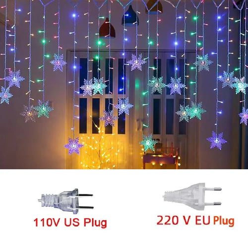 3.2M Christmas Snowflakes LED String Lights Flashing Fairy Curtain