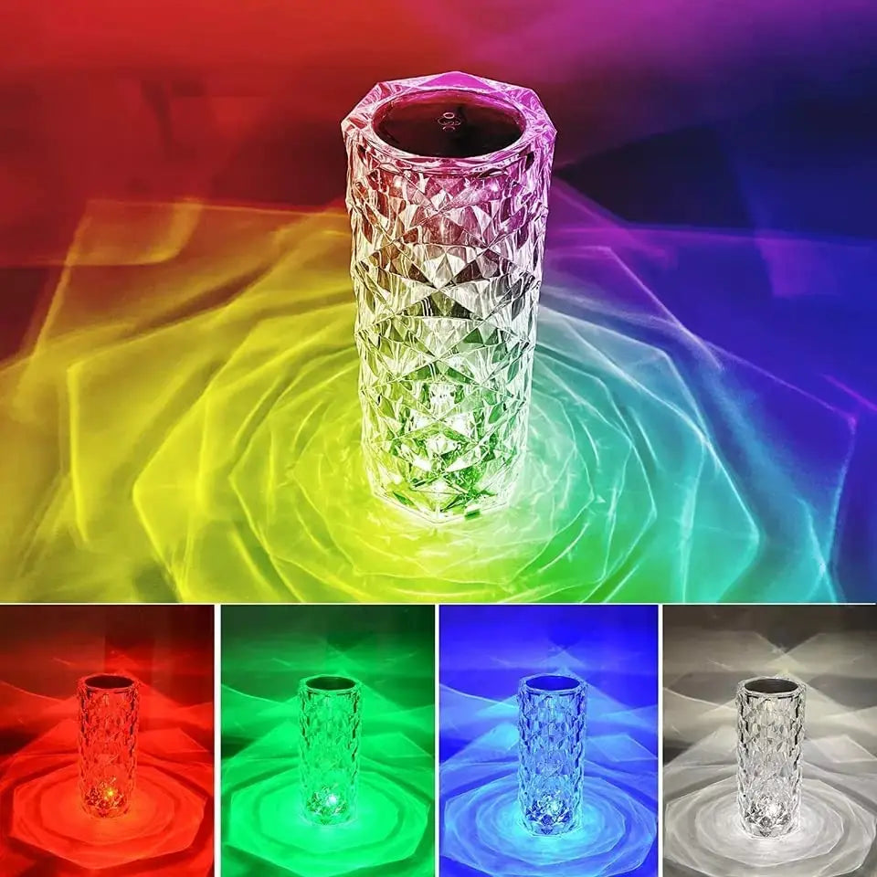 Rechargeable 16 Colors RGB Rose LED Night Light Color Changing Crystal