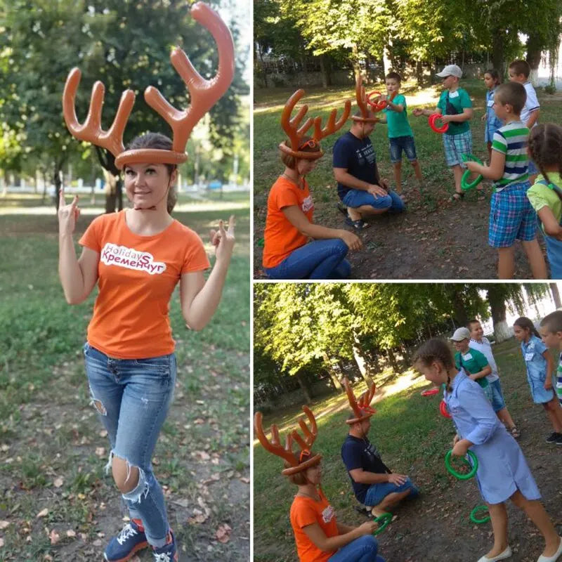 Inflatable Reindeer Antler Hat Ring Toss Game Kids Gift Christmas