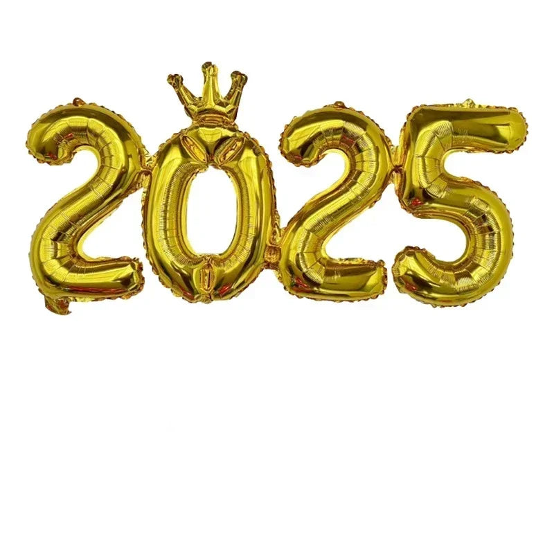 2025 Crown Number Foil Balloons Happy New Year Eve Party Decoration