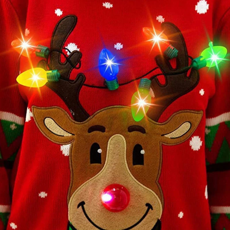 Women LED Light Up Holiday Sweater Christmas Cartoon Reindeer Knit