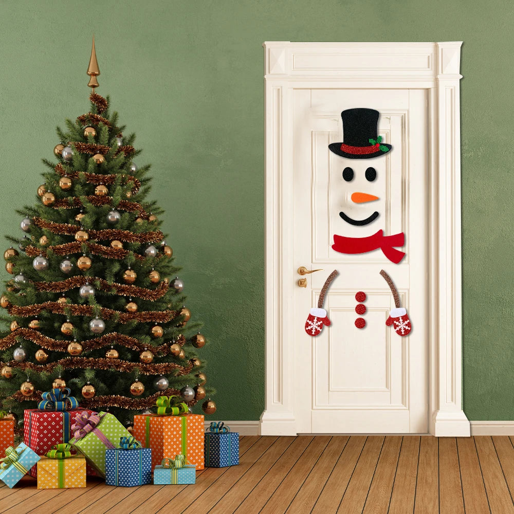 Christmas Door Window Stickers Felt Cloth Cartoon Snowman Santa Claus