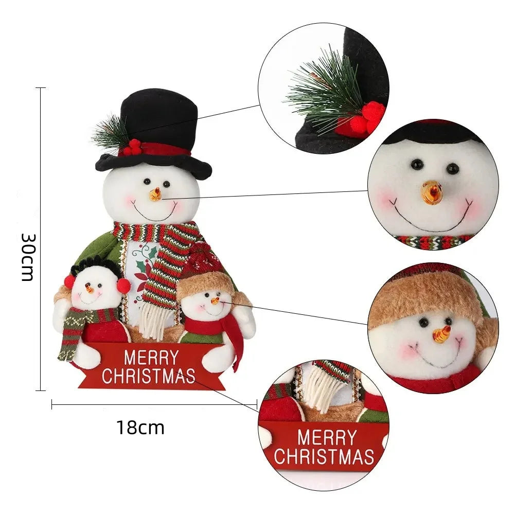 Christmas Dolls Decoration Short Plush Printe Santa Claus Snowman Doll