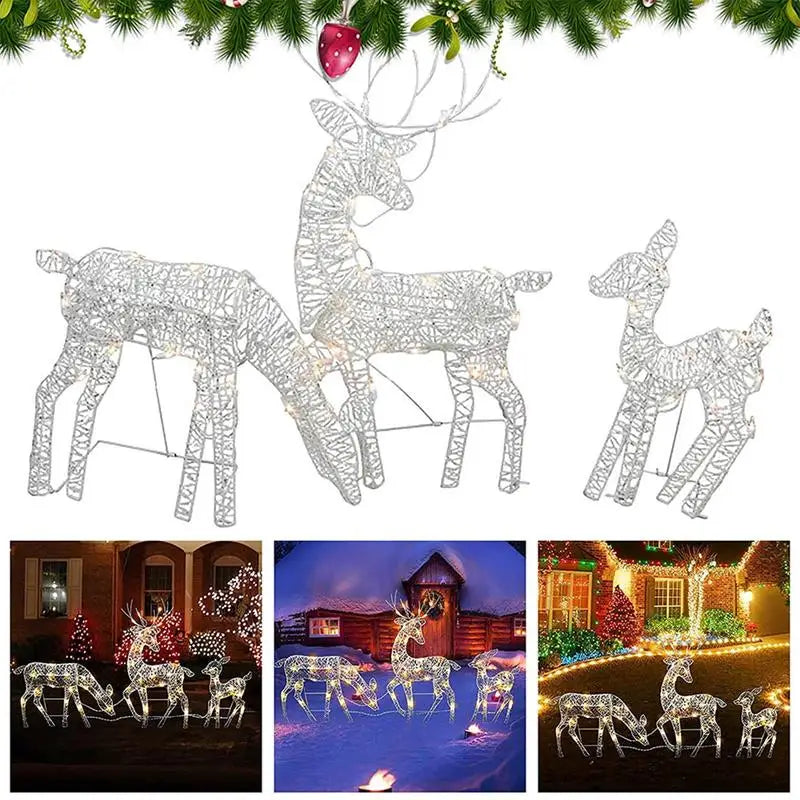 Handmake Iron Art Elk Deer Christmas Garden Decor LED Light Glowing