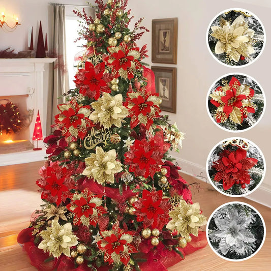 Christmas Glitter Artificial Flowers Christmas Tree Hanging Ornaments