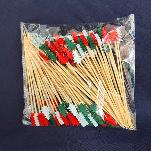 50Pcs/set Christmas Fruit Sticks Disposable Bamboo Sticks Snowflake