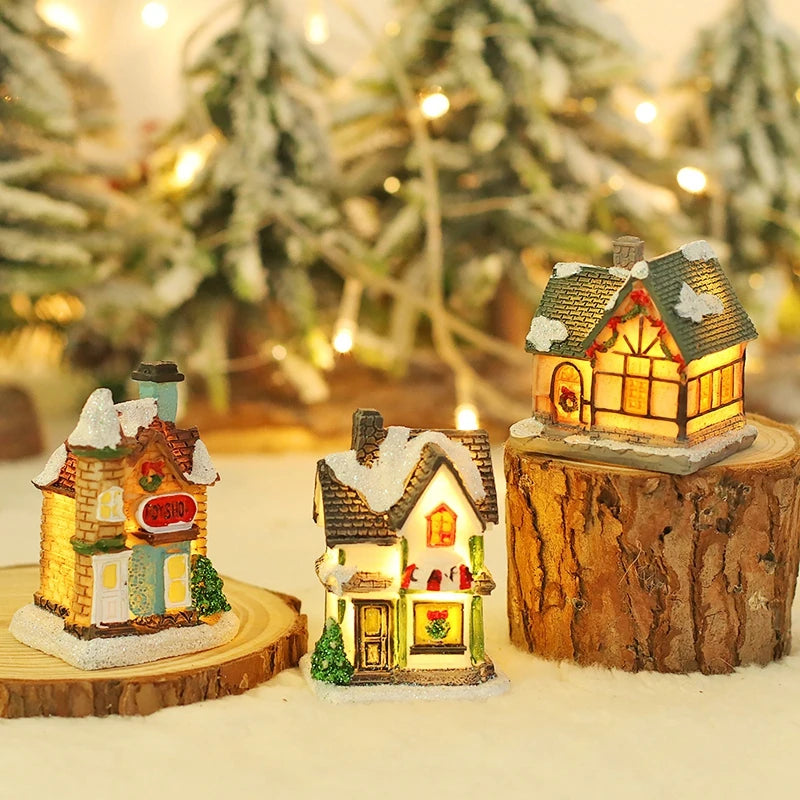 Christmas LED Light Wooden House Luminous Cabin Merry Christmas