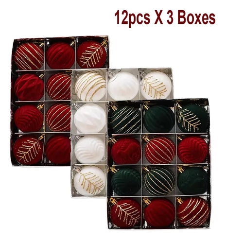 6/12pcs 6cm Wine Red Christmas Ball Ornaments Dark Green White