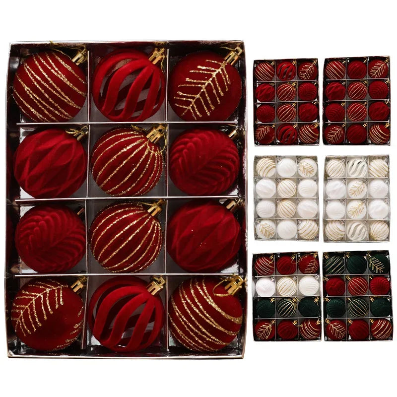 6/12pcs 6cm Wine Red Christmas Ball Ornaments Dark Green White