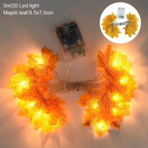 3M 20LED Pumpkin Maple Leaves Light String Garland Battery Powered