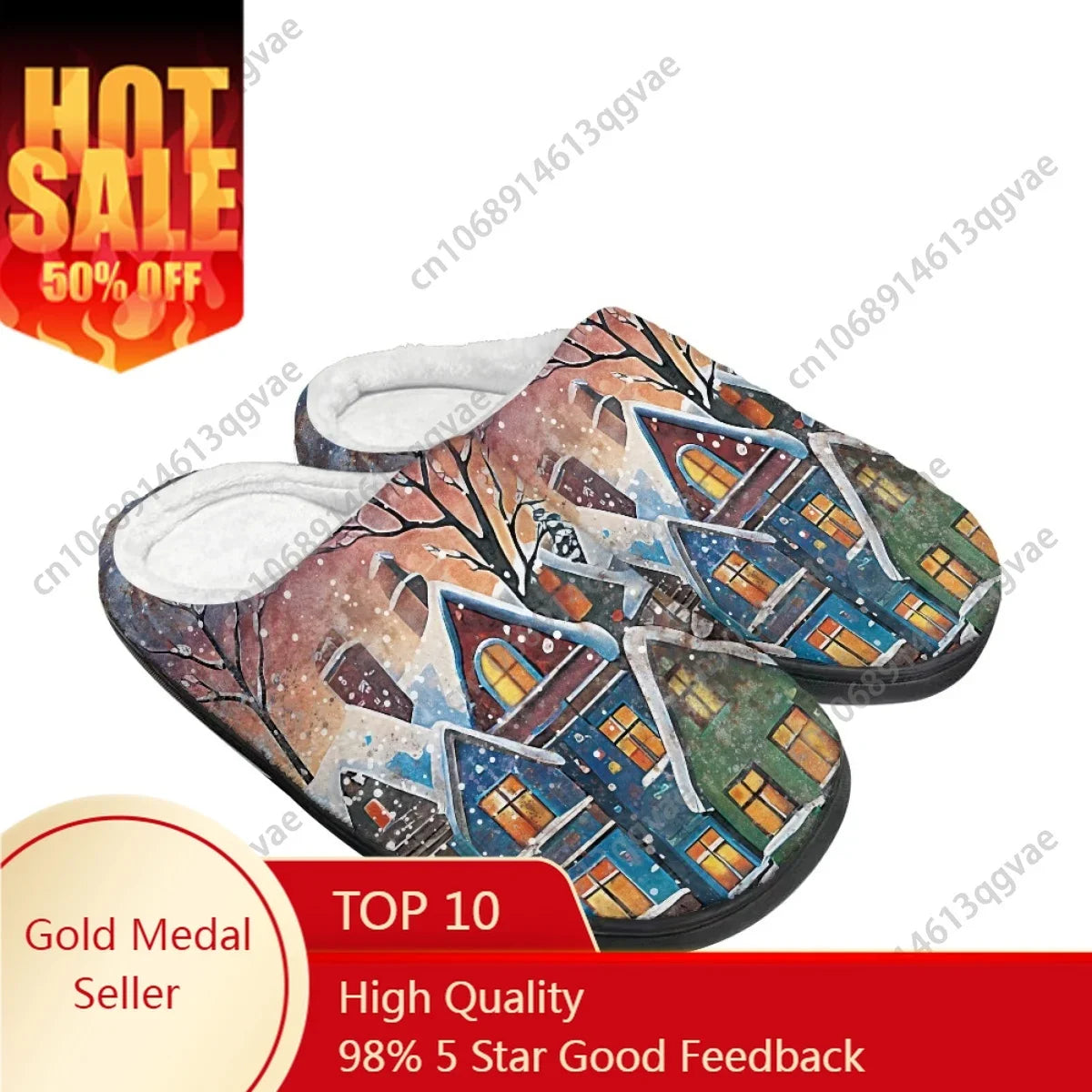 New Merry Chrismas Snowflake Christmas House Home Cotton Slippers Mens