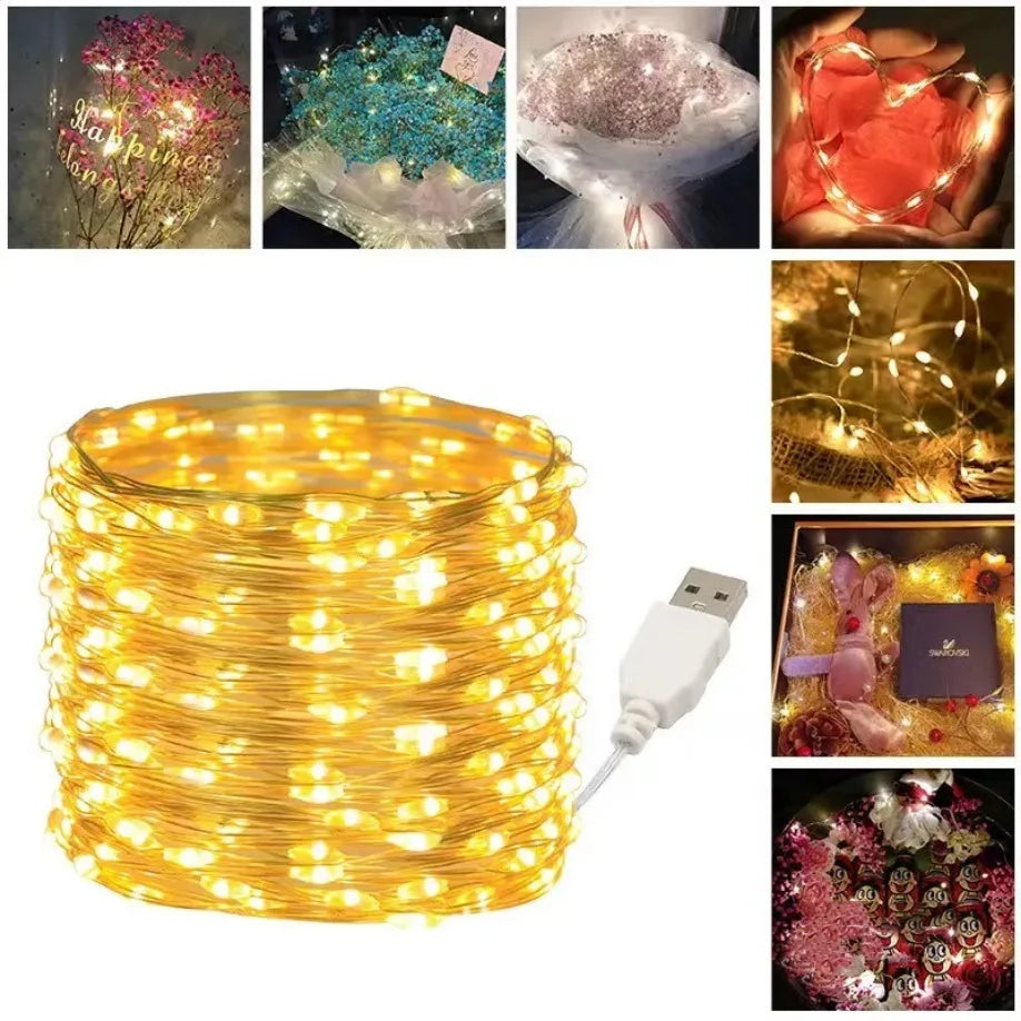 10M 20M Waterproof USB LED Lights String Copper Wire Fairy Garland