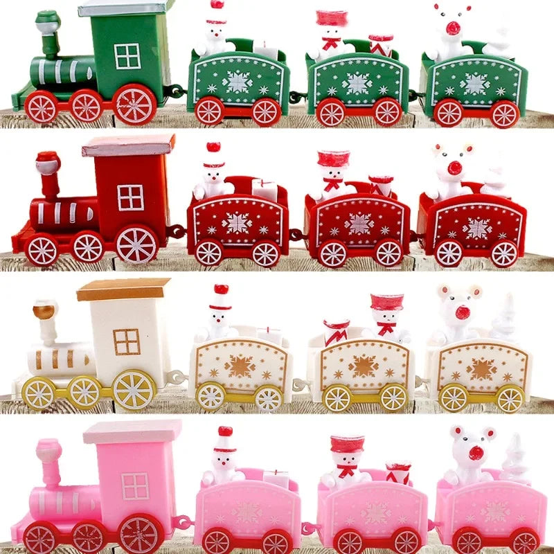 Wooden Train Christmas Ornaments Santa Cake Decoration Merry Christmas