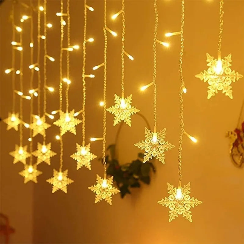 3.2M Christmas Snowflakes LED String Lights Flashing Fairy Curtain