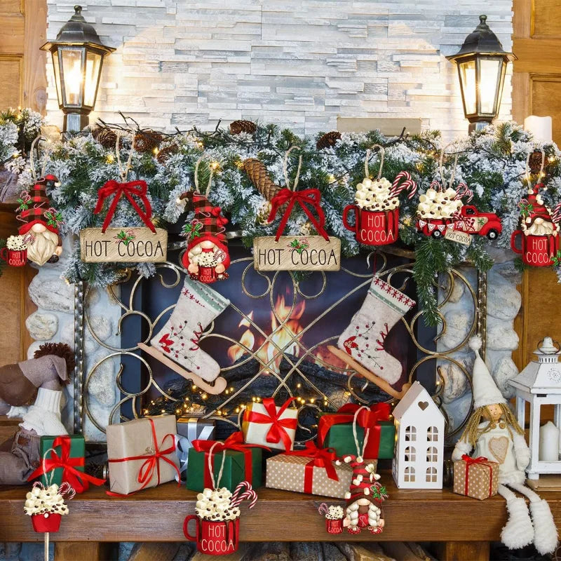 24pcs Wooden Christmas Hot Cocoa and Santa Claus Hanging Decoration