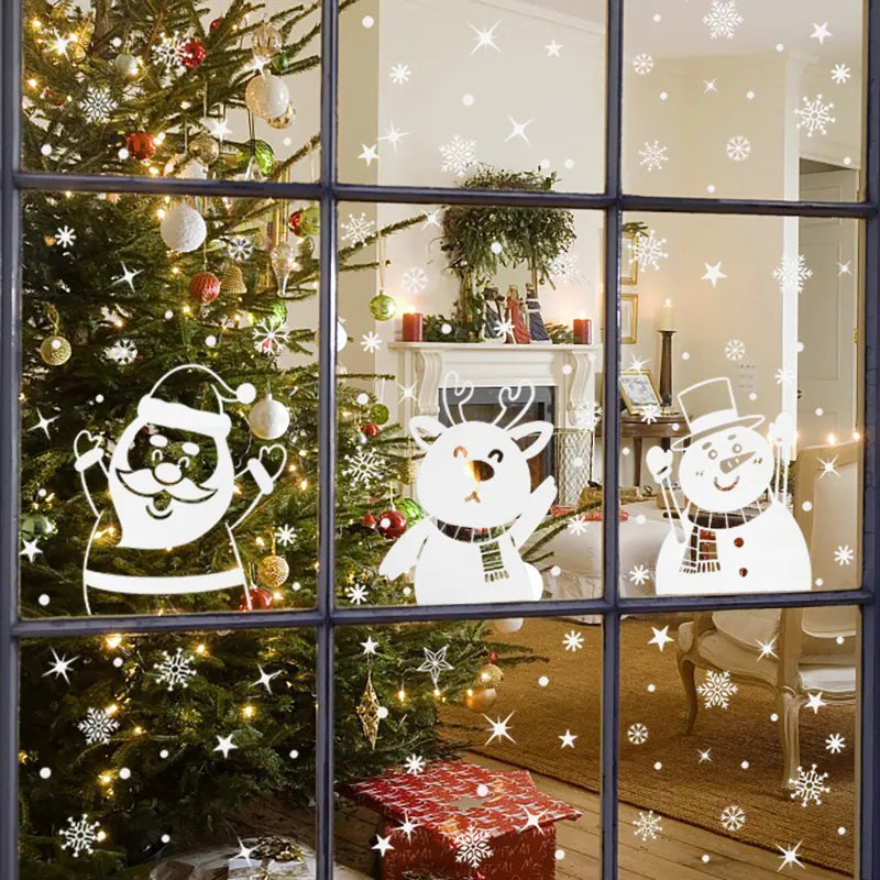 1Set Santa Claus Snowman Elk Window Stickers Snowflake Electrostatic