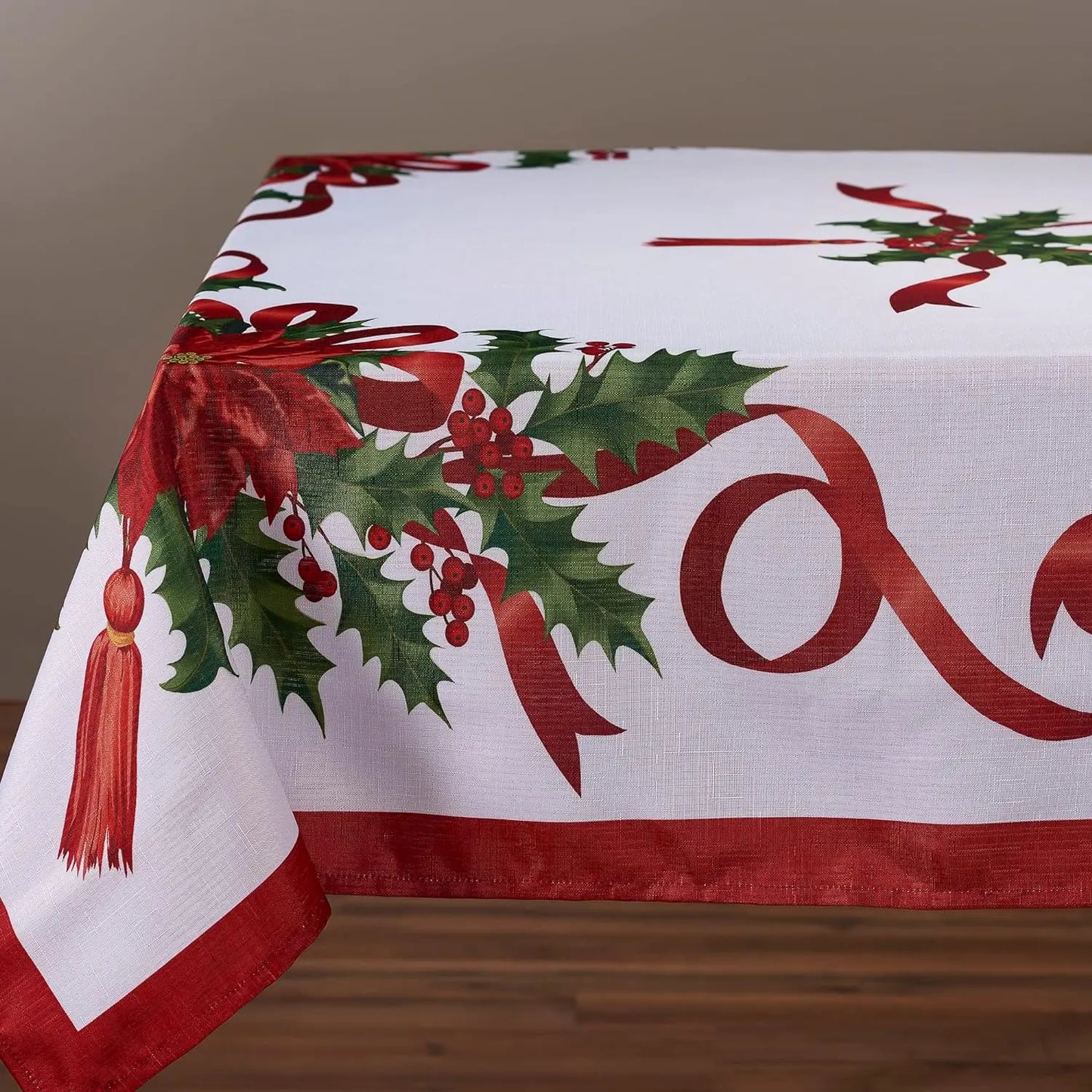 Christmas Ribbon Tablecloth Merry Xmas Table Cloth Harvest Holiday