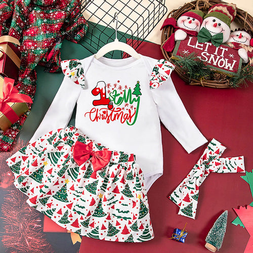 Infant Toddler Girls Clothes Sets Letters Cartoon Chrismas Tree Print