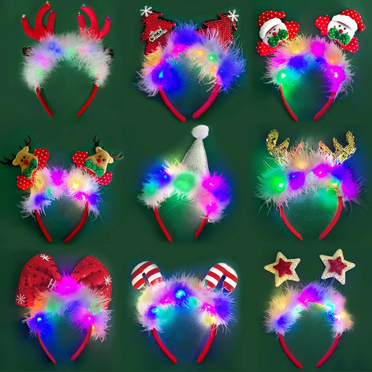 2025 LED Christmas Antler Headband Reindeer Light Up Headband Hair