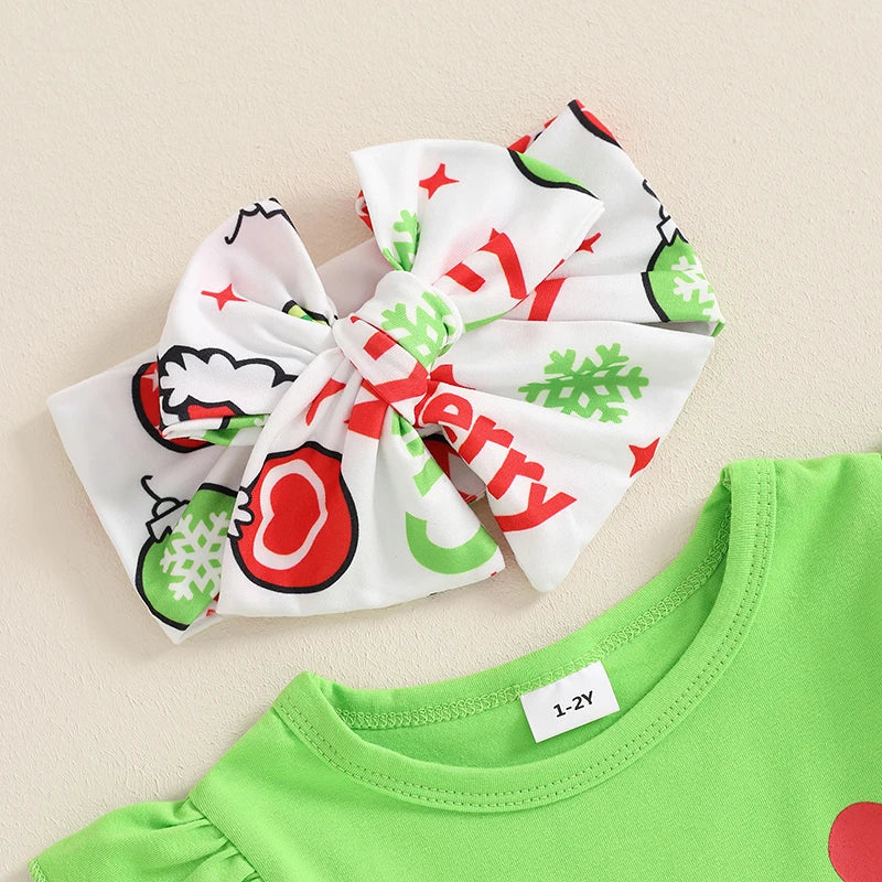 1-6T Baby Girl Chrismas Clothes Inregular T Shirt Tees Top Merry