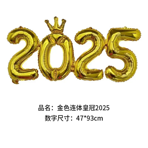 2025 Crown Number Foil Balloons Happy New Year Eve Party Decoration