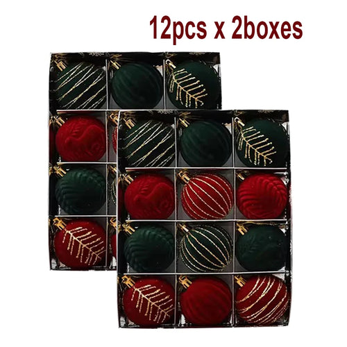 6/12pcs 6cm Wine Red Christmas Ball Ornaments Dark Green White