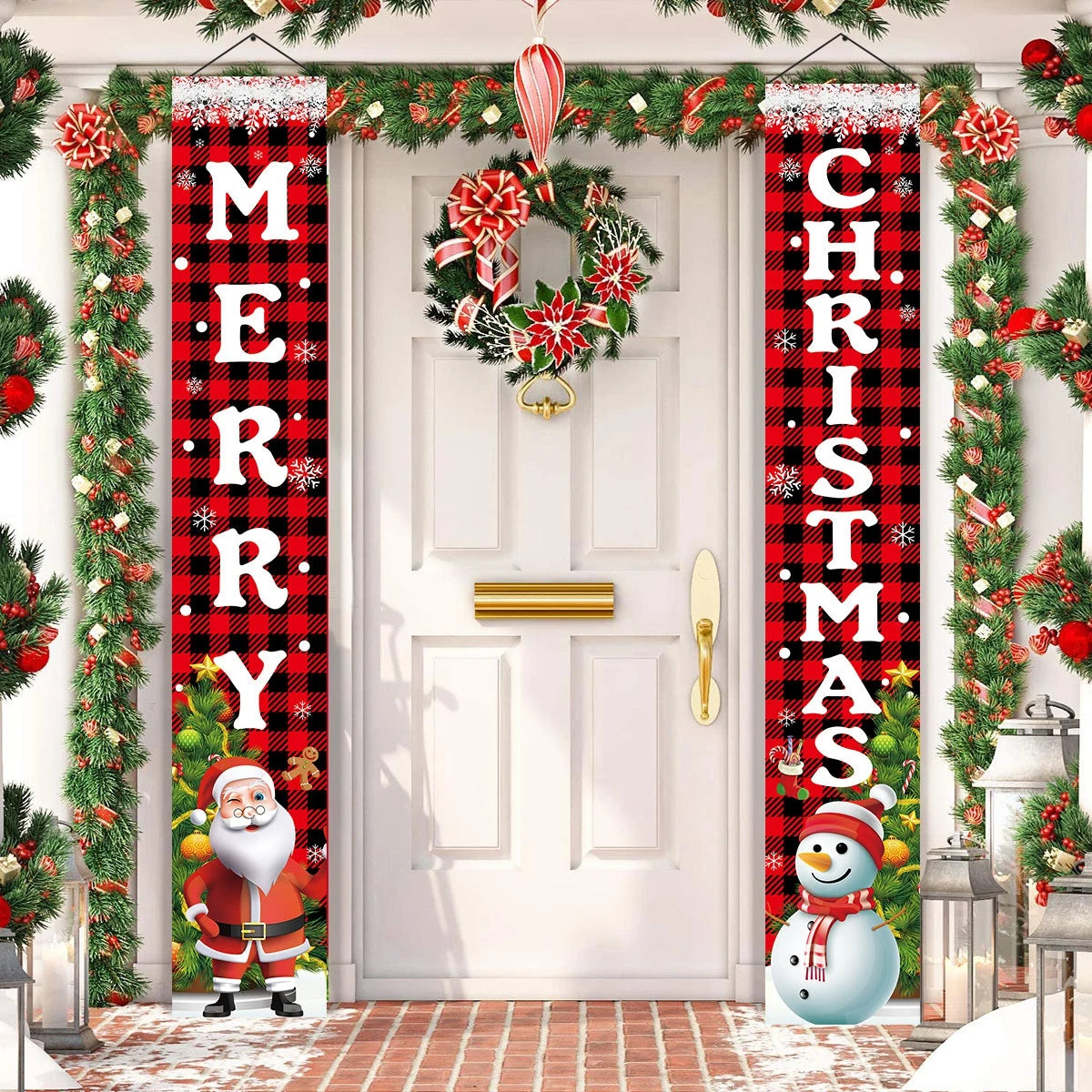 Merry Christmas Door Banner Decoration 2024 Christmas Decor for Home