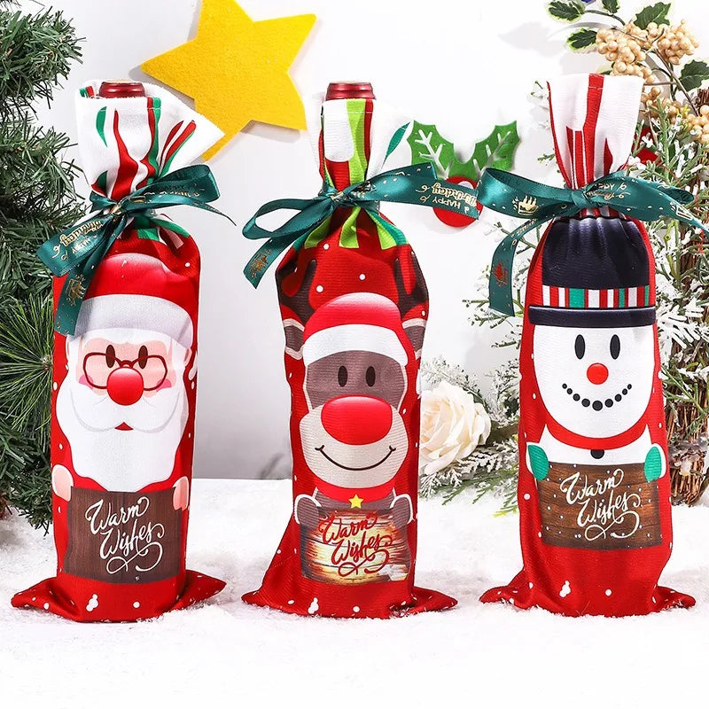 Christmas Santa Knitted Wine Bottle Case Elk Snowman Red Wine