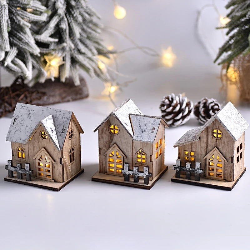 Christmas LED Light Wooden House Luminous Cabin Merry Christmas