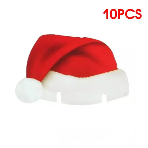 10pc/set Wine Cup Card Christmas Decor Santa Hat Glass Decor Xmas Tree