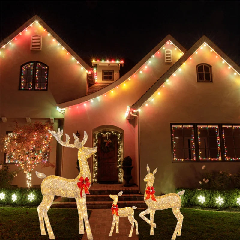 1-3Pcs Acrylic Elk Deer LED Light Reindeer Family Decor Lighted Deer